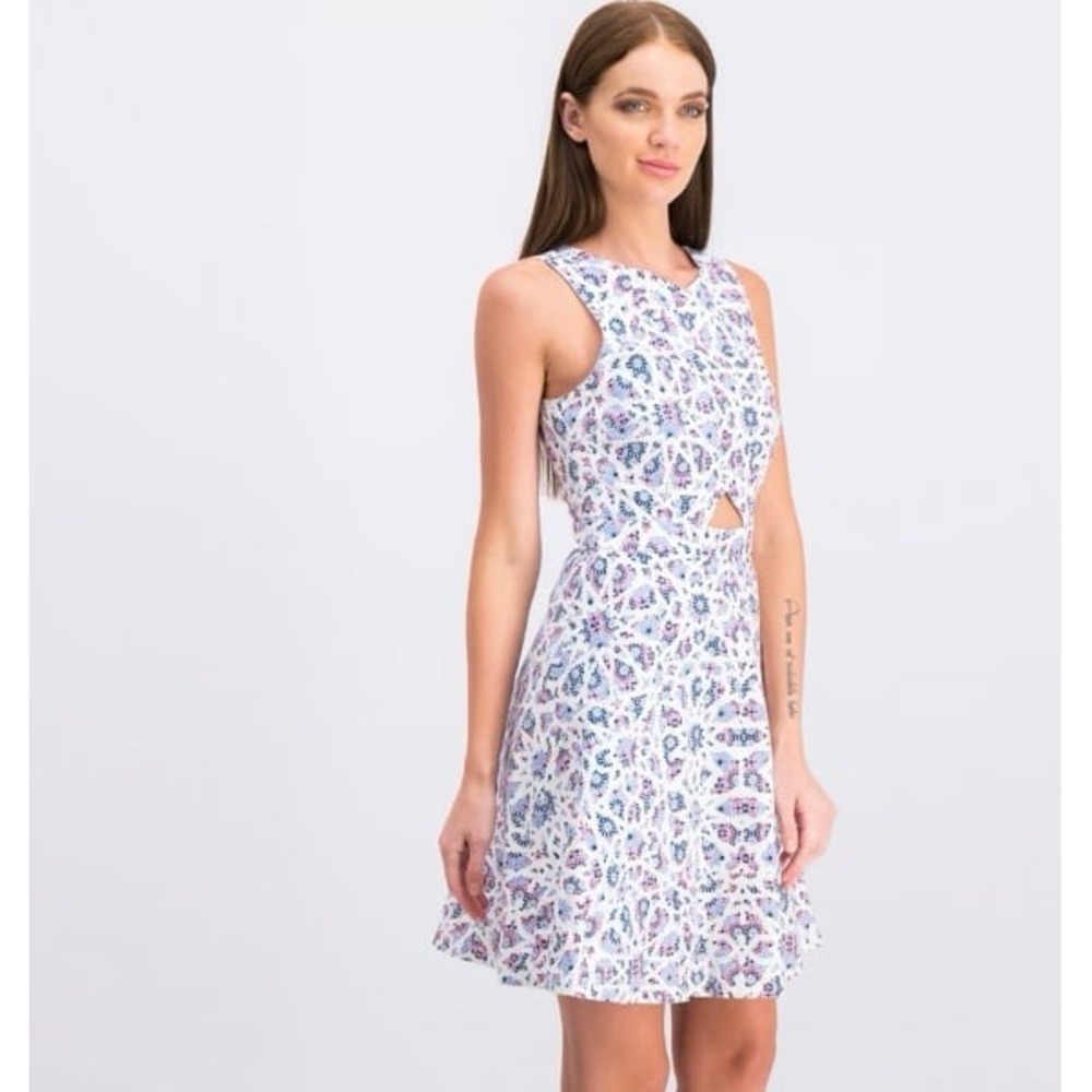 CeCe White‎ Abstract Floral Cutout Sleeveless Fit & Flare Dress Women's Size 6